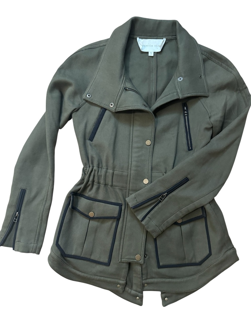 Veronica Beard Women’s Olive Green Fall Utility Mid Length Cinched Waist Jacket